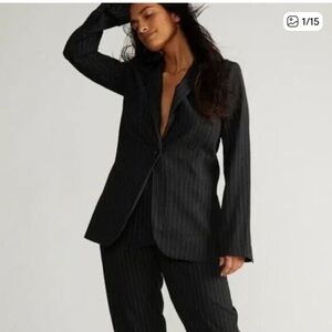 Norma Kamali Charcoal Pinstripe Blazer